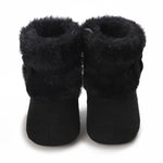 WaiHeikki Infant Baby Girl Boots Cute Bowknot Crib Shoes Winter Warm First Walker Shoes with Non-Skid Soles (Black, 12-18 Months)
