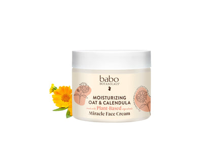 Babo Botanicals moisturizing cream jar with flowers on a white background