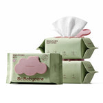 Bc Babycare baby wipes packaging with tissues on a white background