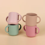 Mintlyfe Pack of 2 Silicone Drinking Mug Cup for Toddlers Kids (Natural/Cambridge Blue)