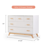 dadada Soho 5-Drawer Dresser for Nursery and Bedroom - Modern Design, Large Storage, Baby-Safe Finish, Soft Close Drawers, Anti-Tip Safety, Sturdy Legs & Solid Wood Handles, 47" Wide (White+Natural)