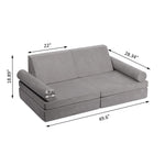 Betterhood Modular Kids Play Couch, Kids Couch Building Fort for Playroom, Children Convertible Foam Cushion for Boys and Girls (Round Armrest, Grey)