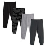 GLASH Kids Boys Cotton Pants, 4 Pack 4T Toddler Sweatpants Black/Camo/Heather Grey/Iron Grey
