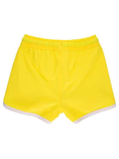 RUGGEDBUTTS Boys UPF50+ Sun Protected Stretch Dolphin Hem Swim Trunks - Neon Yellow, 3-6m