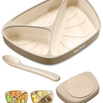 Qyeejong Strong Suction Plates for Baby & Toddler Non-Slip, BPA Free Silicone Divided Baby Plate with Suction and Spoon Set, Toddlers Dinner Dishes Microwave & Dishwasher Safe