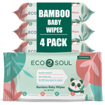 Eco Soul Bamboo Baby Wipes |256 Count|Unscented, 100% Compostable and Eco-Friendly, 99.9% Water Based Bamboo Wipes Hypoallergenic