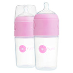PopYum 9 oz Pink Anti-Colic Formula Making/Mixing/Dispenser Baby Bottles, 2-Pack with #2 Medium Flow Nipples, 260 ml, BPA-Free, Natural Latch