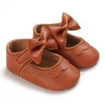 LAFEGEN Baby Girls Mary Jane Flats with Bownot Non Slip Soft Sole PU Leather Newborn Infant Toddler First Walker Cirb Dress Shoes, 6-12 Months Infant, 07 Brown