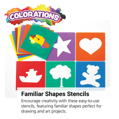 Colorations Familiar Shapes Stencils for Kids, 8 inches, Jumbo, Sturdy, Quality, Washable, Paint, Draw, Spray, Classroom, Arts & Crafts, Teacher, Educational (Item # ESTEN)