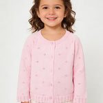 Miccina Baby Girls Cardigan Sweater Infant Toddler Knit Button Up Jacket Newborn Lace Trim Outfit Cotton Tops Pink