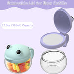 BeneLabel 2 Pack 12.3 Oz Snack Cups for Toddlers Spill Proof Food Grade Tritan Baby Snack Container with Cute Frog Lid and Handle PVC Free Kids Snack Catcher Fit for On-the-Go (Green & Purple)