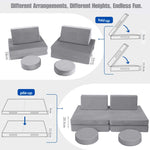 MeMoreCool Kids Modular Play Couch, 8-Piece Convertible Kids Couch Set in Grey, Foam Fort Builder Kids Sofa with Washable Plush Cover for Small Spaces Playroom Nursery, 150 lbs, Ages 1-5