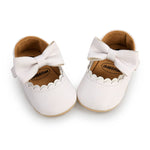 LAFEGEN Baby Girls Mary Jane Flats with Bownot Non Slip Soft Sole PU Leather Newborn Infant Toddler First Walker Cirb Dress Shoes, 0-6 Months Infant, 12 White