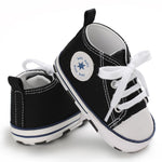xioqen Unisex Baby Boys Girls Shoes, Newborn Infant Non-Slip Canvas Denim High Top Sneakers, Toddler First Walkers Shoes(01/Black, 0-6 Months