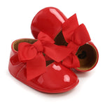 LAFEGEN Baby Girls Mary Jane Flats with Bownot Non Slip Soft Sole PU Leather Newborn Infant Toddler First Walker Cirb Dress Shoes, 0-6 Months Infant, 10 Red