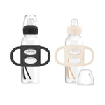 Dr. Brown's Milestones Narrow Sippy Spout Bottle with 100% Silicone Handles, Easy-Grip Handles with Soft Sippy Spout, 8oz/250mL, Black & Ecru, 2 Count (Pack of 1), 6m+