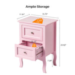 Bonnlo Nightstand Set of 2, Nightstands with 2 Drawers, Bed Side Table/Night Stand, Pink Nightstand, Small Nightstand for Bedroom, College Dorm, Kids’ Room, Living Room, Wood, 16W x 12D x 24H