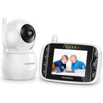 HelloBaby baby monitor with camera and screen displaying two children playing.