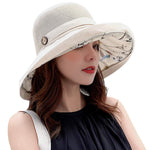 Women's-Mesh-Sun-Hats Wide-Brim Summer Beach Bucket Caps for Girls Outdoor-UV-Protection Foldable-Fishing-Hat Chin Strap Beige