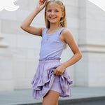 PATPAT Girls Skirt Sets Size 7-8, Purple Crop Tank Tops + Pleated Skirts with Built in Shorts 2 Piece Outfits, Tween Girls Trendy Clothes Y2K Outfits Streetwear