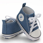 KKIIDDSS Unisex Baby Girls Boys Canvas High-top Shoes, Newborn Infant Anti-Slip Soft Sole Frist Walking Sneakers (A02/Little Blue,0-6 Months)