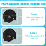 2 Pack Kids Swim Caps for Boys Girls, Durable Silicone Swimming Cap with 3D Ear Pockets for Age 3-15 Toddler Child Youth Teen, Unisex Swim Bath Hats for Short/Long Hair with Ear Plugs Nose Clip-2