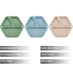 PandaEar 3 Pack Toddler Plates, Hexagon Divided Suction Plates for Baby, 100% Food Grade Silicone Baby Plates, Non-Slip, Baby Led Weaning Supplies, Microwave & Dishwasher Safe (Hexagon)