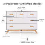 dadada Soho 5-Drawer Dresser for Nursery and Bedroom - Modern Design, Large Storage, Baby-Safe Finish, Soft Close Drawers, Anti-Tip Safety, Sturdy Legs & Solid Wood Handles, 47" Wide (White+Natural)