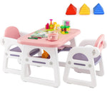 Costzon Kids Table and Chair Set, 3-Piece Plastic Activity Table with Building Blocks, Storage Shelf for Children Reading, Drawing, Writing, Arts & Crafts, Toddler Table and Chair Set (Pink)