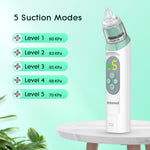 Electric Nasal Aspirator for Baby, Nose Aspirator for Toddlers, Waterproof Baby Nose Sucker, Nose Cleaner with 3 Silicone Tips, Adjustable Suction Level, Music and Light Soothing Function,Green