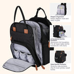 BabbleRoo Extra Large Diaper Bag Backpack, Expandable Baby Bag with Up to 50% More Capacity - Travel Essentials Baby Bag Tote with Changing Pad, Stroller Straps & Pacifier Case - Unisex, Black