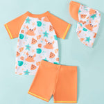 Achiyi Baby Boy Crab 3 Pieces Swimsuit Rash Guard Sets Sun Protection Swimwear Summer Beach Bathing Suits with Sun Hat Orange 18-24M