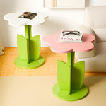 End Table for Sofa - Flower Shaped Side Table & Plant Stand - Unique Nightstand for Girls Bedroom - Modern Bohemian Furniture & Groovy Room Decor - Preppy, Y2K Style Accent Table (Pink Green)