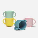 Silicone Training Cup for Infants, Toddler Learning Cup with Two Handles, Baby Open Cup 5oz, 6months+ (green+pink)