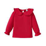 Magic Park 12M-6Y Baby Girl Long Sleeve Blouse Toddler Ruffle T-Shirt Kid Solid Color Tee Casual Tops Winter Clothes (24 Months, Long Red)