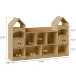 Vabches Castle Shape Children's Bookshelf, Kids Bookcase Display Case Kids Toy Storage Organizer Multifunctional Storage Cabinet Bookshelf Suitable for Playroom, Children's Room, Living Room, Oak
