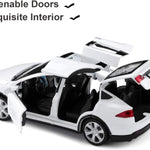 LLWEIT 1/32 Model x Metal Die Casting Toy Car for 3 to 12 Year Old Boy Pull Back Car Toy with Sound and Lights (White)