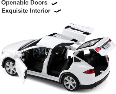 LLWEIT 1/32 Model x Metal Die Casting Toy Car for 3 to 12 Year Old Boy Pull Back Car Toy with Sound and Lights (White)