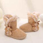 Femizee Girls Winter Boots Faux Fur Lined Bow Pull-On Mid-Calf Boot Brown 4
