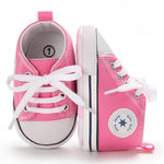 KKIIDDSS Unisex Baby Girls Boys Canvas High-top Shoes, Newborn Infant Anti-Slip Soft Sole Frist Walking Sneakers (A01/Pink,6-12 Months)