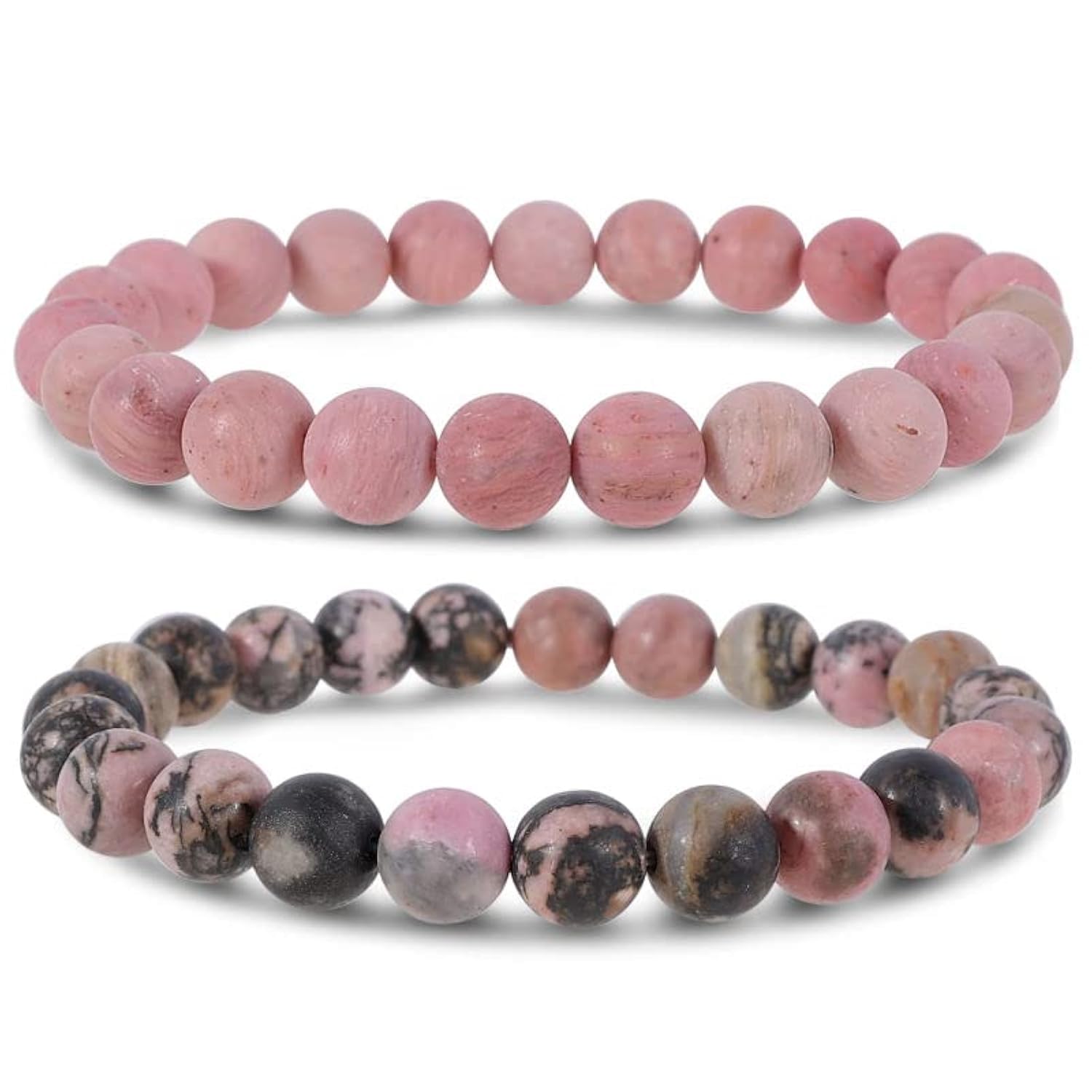 Bivei Natural Gemstone Semi Precious Healing Crystals Handmade Stretchy Round Beads Bracelet, Enhance Positive Energy