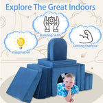 Frxeyaliz 12PCS Modular Kids Play Couch Child Convertible Building Fort Sofa and Cushion DIY Floor Sofa for Playroom Bedroom (Blue)