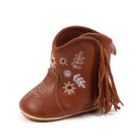 Covvoliy Baby Boys Girls Western Cowboy Boots Non-Slip Soft Sole PU Booties First Walker Crib Outdoor Shoes for Toddler (Light Brown Floral, 6-12 Months)