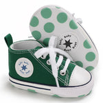 KKIIDDSS Unisex Baby Girls Boys Canvas High-top Shoes, Newborn Infant Anti-Slip Soft Sole Frist Walking Sneakers (A03/Green,0-6 Months