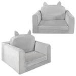 ORWIPO Kids Sofa Bed with Removable Washable Cover & Backrest – Foldable Toddler Chair, Cozy Crystal Velvet Furniture for Playtime, Naps & Travel (Gray, Bear Design)