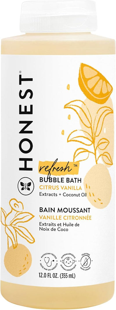 Honest Company bubble bath bottle with citrus vanilla design