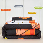 PERFEMET Sports Theme Toddler Boys Bedding Set 4 Pieces Basketball Football Printed Toddler Comforter Set Reversible Design Ball Games Bed in A Bag (Black, Toddler)