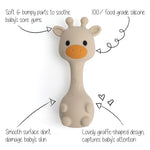 Silicone Little Giraffe Shaker Rattle Toy for Babies | Food Grade Silicone Teether | Easy to Grip | BPA Free (Sand)
