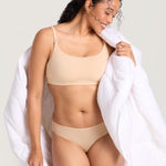 MOMANDA Cotton Nursing Bras for Breastfeeding Wireless Nursing Sleep Bralettes Ultra Soft Beige Medium
