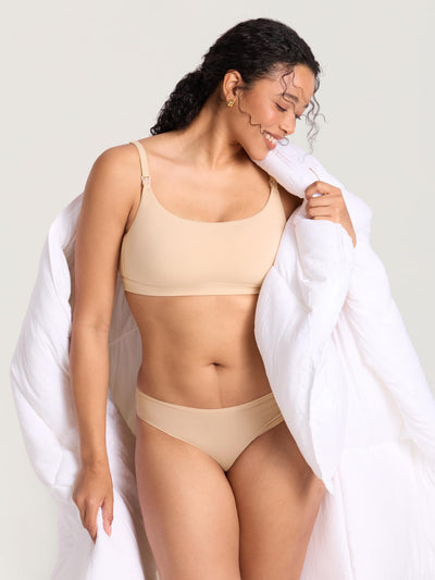 MOMANDA Cotton Nursing Bras for Breastfeeding Wireless Nursing Sleep Bralettes Ultra Soft Beige Medium